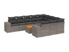 11-piece garden furniture set with grey resin wicker cushions GVRJ68024