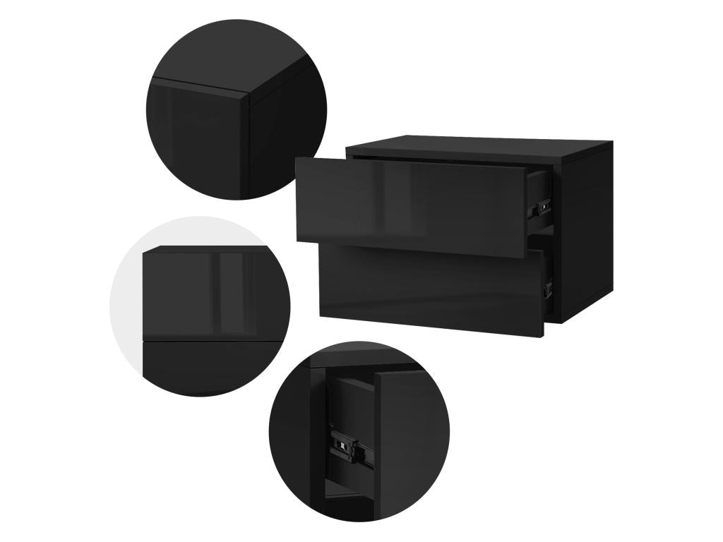 2x Hanging Nightstand with 2 Drawers, Black, Dekonao LJEV56147