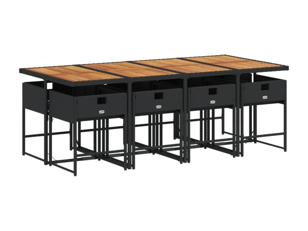 9-piece garden dining set with cushions, black resin wicker UCSS81707