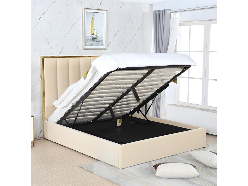 Dekonao Brass and Velvet Effect Storage Bed - Colors - Beige - Sizes - 160x200 DKWQ48919