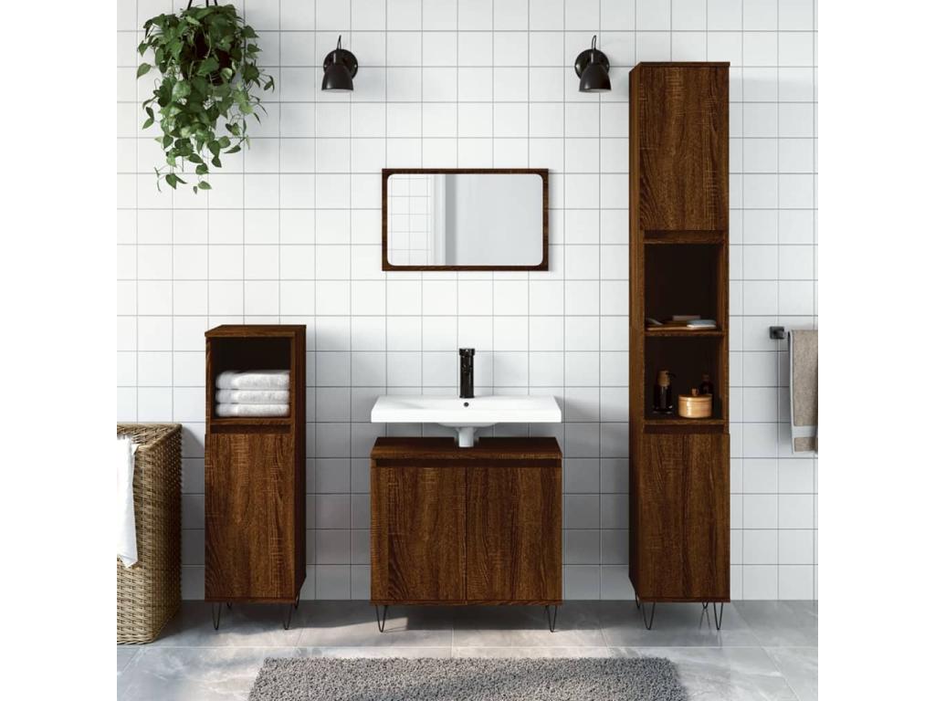 3-piece bathroom cabinet set, brown oak finish, HIXM67830
