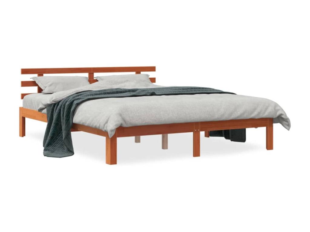 Bed frame without mattress, brown wax finish, 160x200cm, solid pine wood, YEYC23446