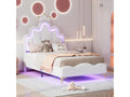 Children's bed, 90x200 cm, princess-shaped crown bed with adjustable LED lighting, white, UTNQ95011