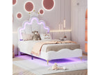 Children's bed, 90x200 cm, princess-shaped crown bed with adjustable LED lighting, white, UTNQ95011