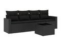 5-piece garden furniture set with cushions, black woven resin JLEY14350