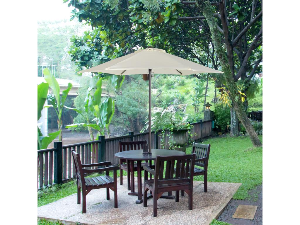 Large straight parasol for garden, balcony, or terrace, 160 g/m² polyester fabric, 1.96 x 2 m high, beige aluminum pole, CDGA27755