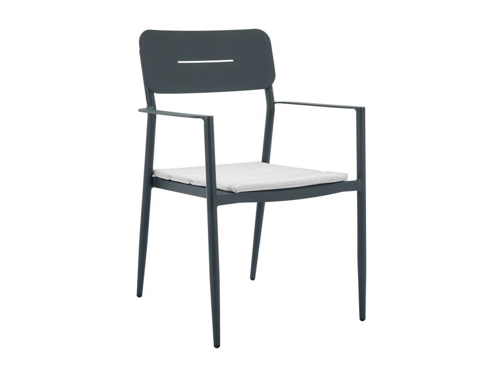 Set of 2 stackable aluminum garden chairs with white cushions - Anthracite - Ligniva YCSO18446