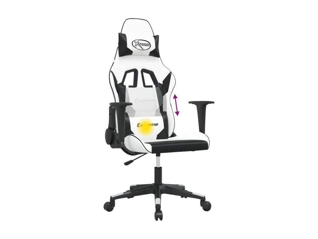 White and black faux leather massage gaming chair PGOW50155
