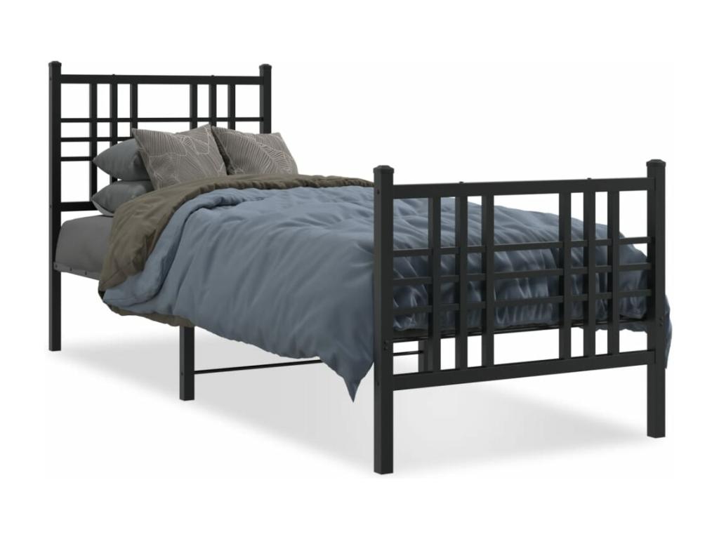 Metal bed frame with headboard and footboard, black, 80x200 FBPM43357