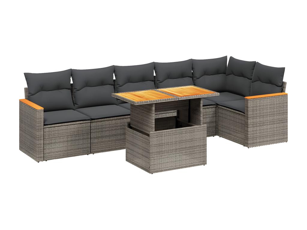 7-piece garden furniture set with cushions, grey woven resin VDOY95577