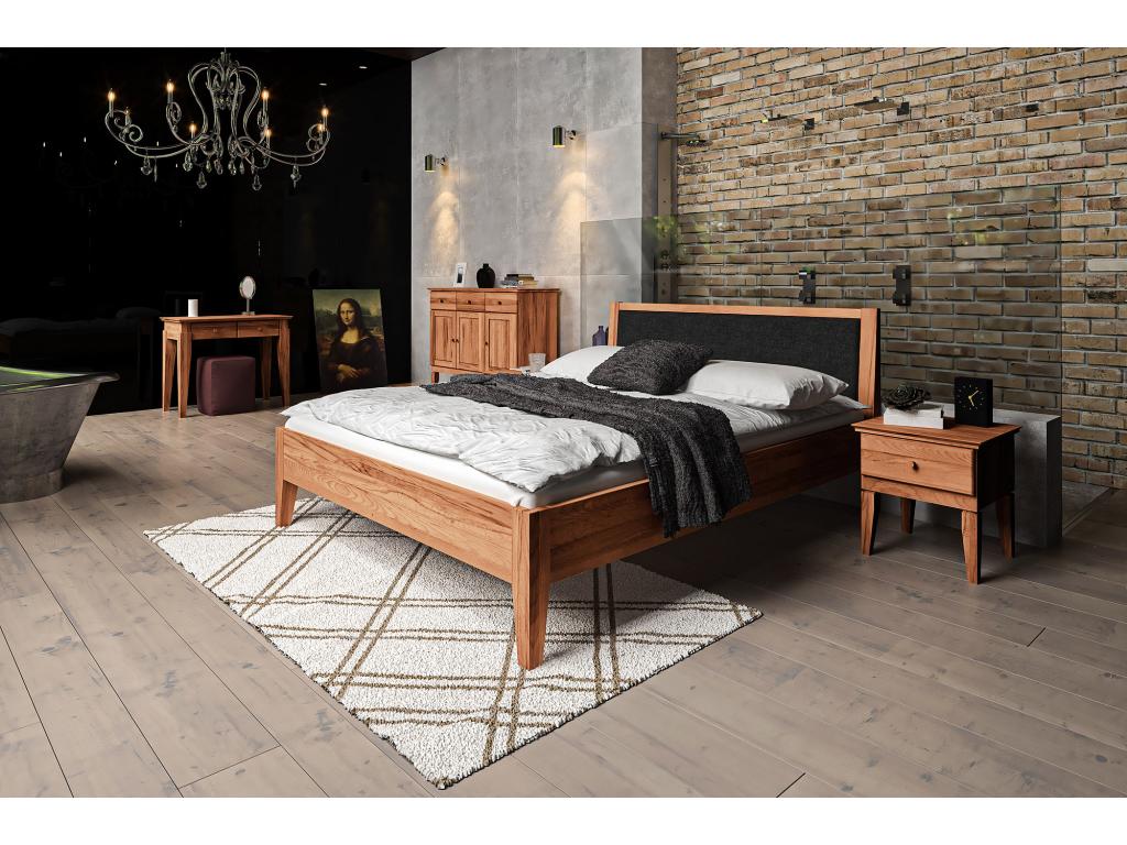 Dekonao - Bed with upholstered headboard 100x200 cm in natural oiled beech heartwood GGDA72648