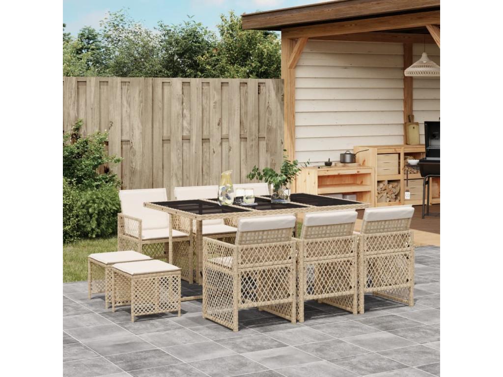 11-piece beige poly rattan garden dining set and cushions WCHT65027