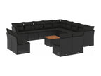 Garden furniture set with cushions, 14 pieces, black woven resin, OOVA23698