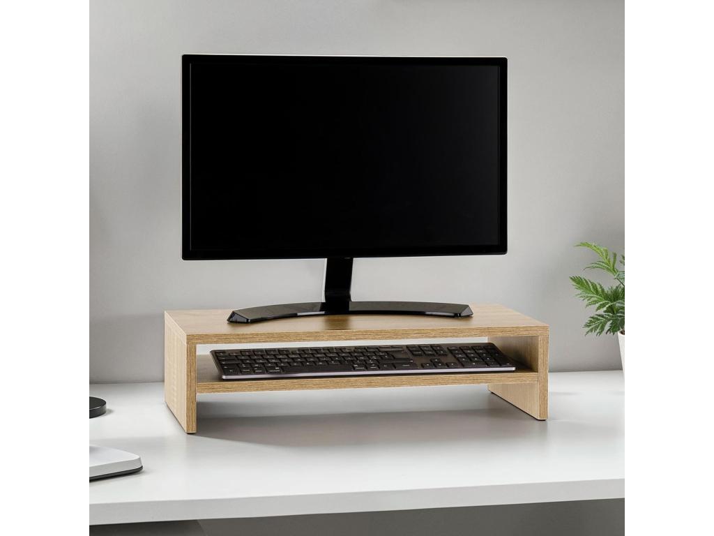 Ligniva oak-colored wooden monitor riser with 1 shelf (52x26 cm), practical laptop stand RQCI29405