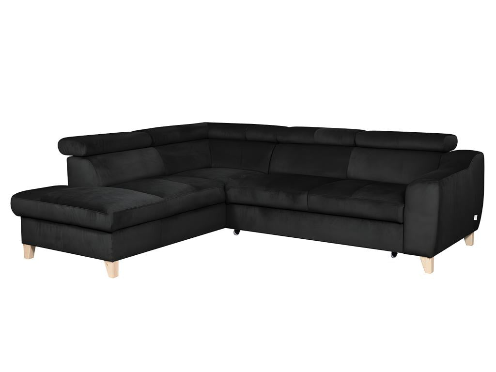 Dekonao 5-seater luxury velvet fabric corner sofa bed, black, left-hand corner YNXU43959