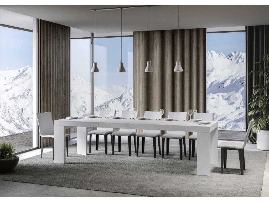 Dekonao Extendable Wooden Dining Table - White - 4-Leg Base - 2 Thick Extension Leaves - Extends from 180 to 284cm BOTI87880