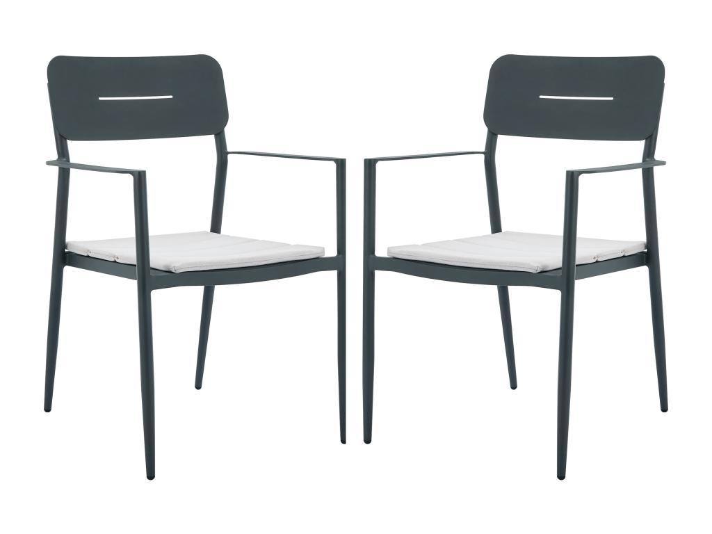Set of 2 stackable aluminum garden chairs with white cushions - Anthracite - Ligniva YCSO18446