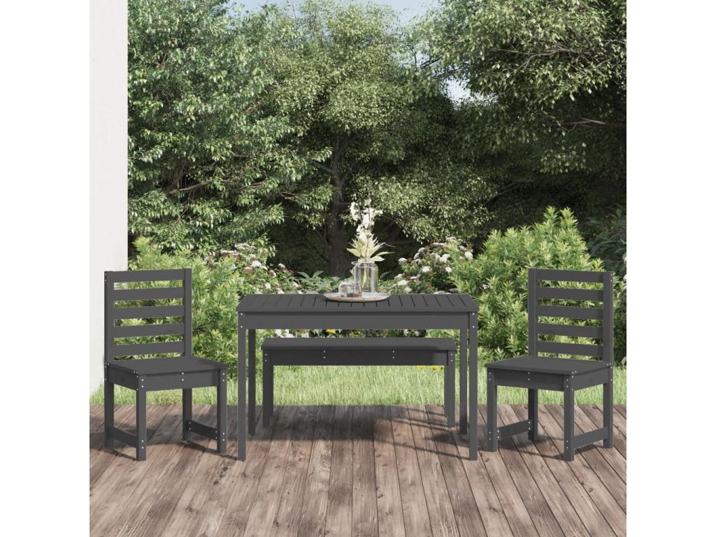 4-piece garden dining set, grey solid pine wood, QUEU43273