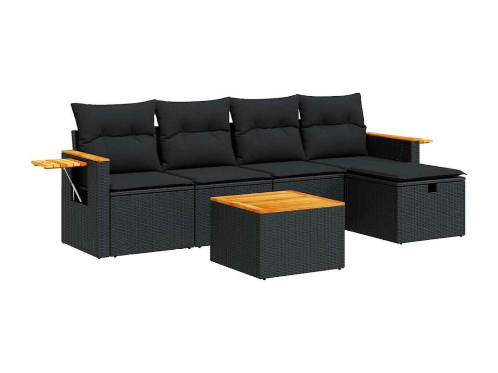 6-piece garden furniture set with cushions, black woven resin GWRT97260