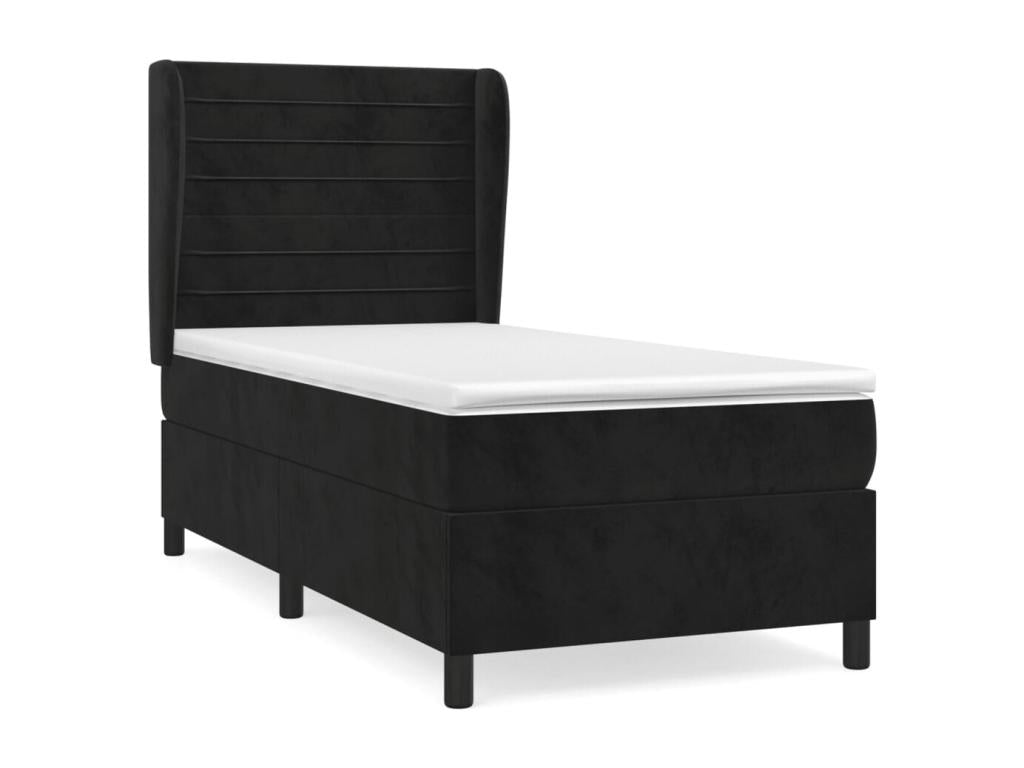 Upholstered bed base with mattress, black, 100x200 cm, velvet, PNRE64484