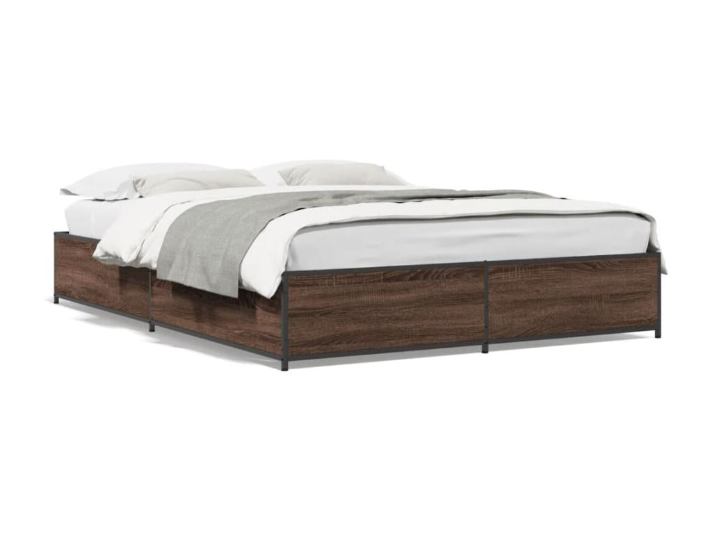 Brown oak bed frame 120x190 engineered wood and metal HVIT21882
