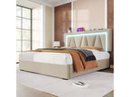Adult bed, storage bed, double bed with LED lighting, USB Type-C charging function, and LED lighting. Upholstered bed 160x200 cm, Beige YGQA50662