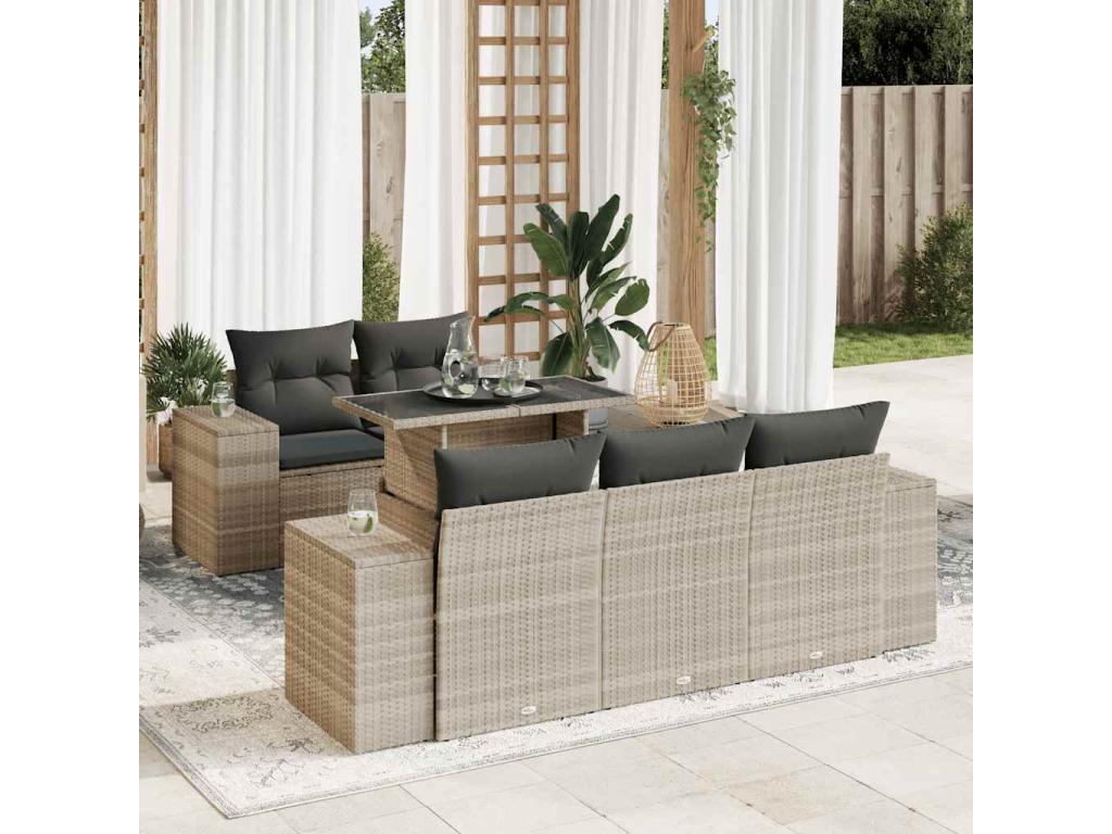 6-piece garden furniture set with light grey cushions, woven resin SMCG66328