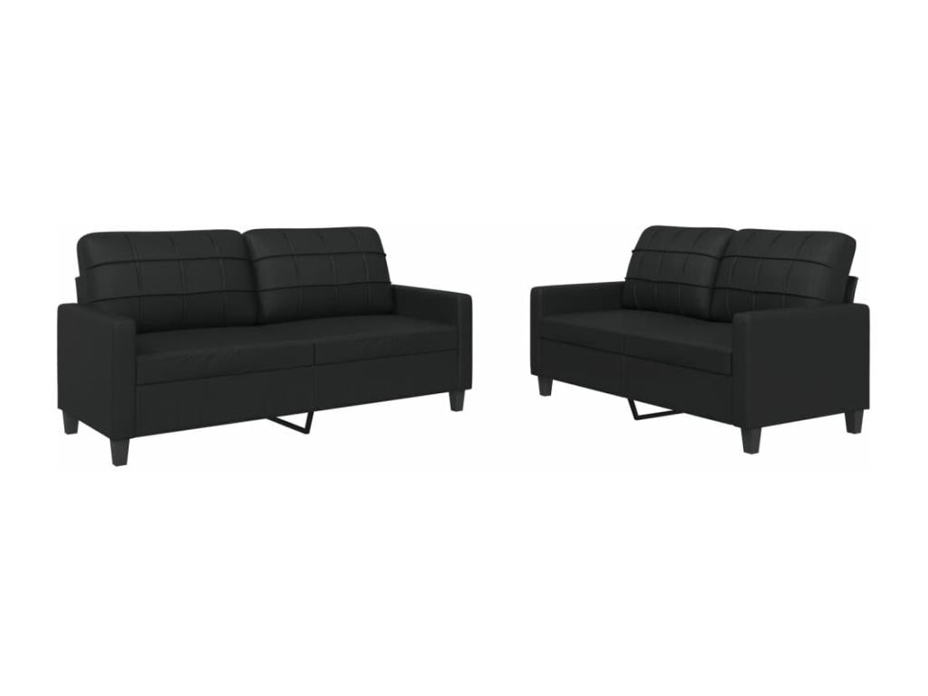 2-Piece Sofa Set with Cushions, Black Faux Leather HQHW56407