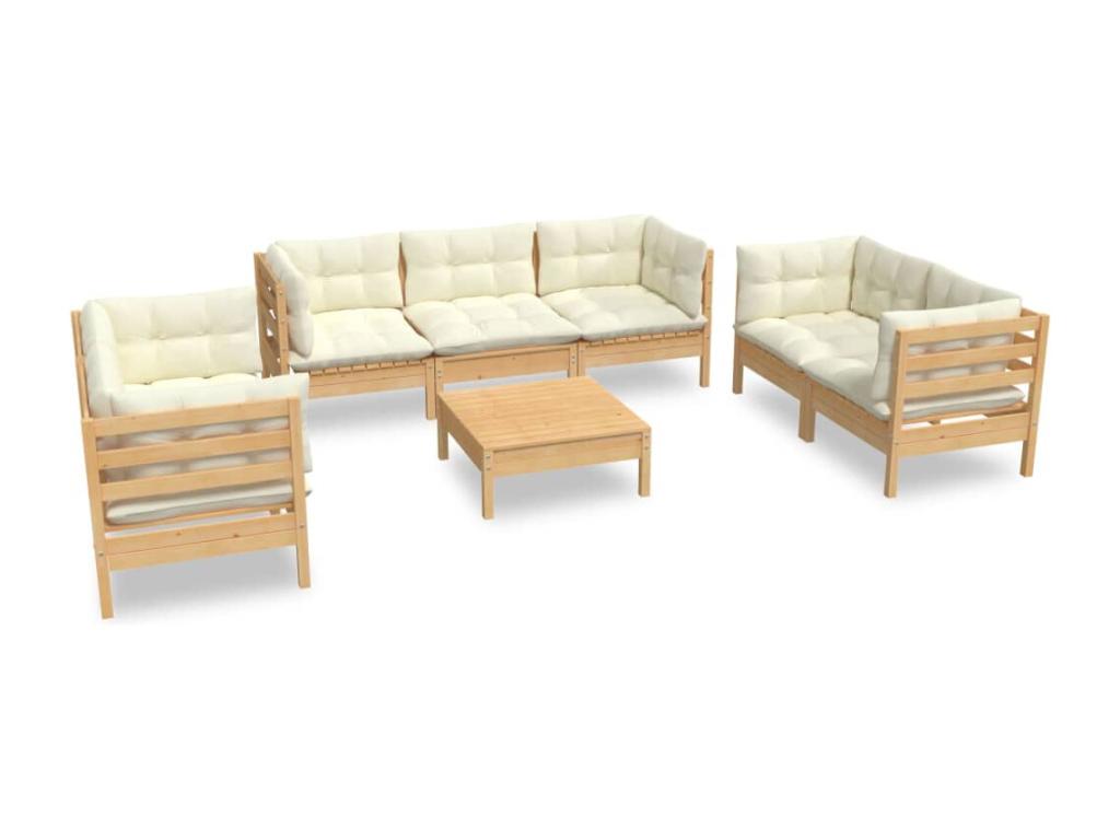 8-piece garden furniture set with cream cushions, solid pine wood XUNR43366