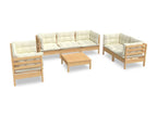 8-piece garden furniture set with cream cushions, solid pine wood XUNR43366