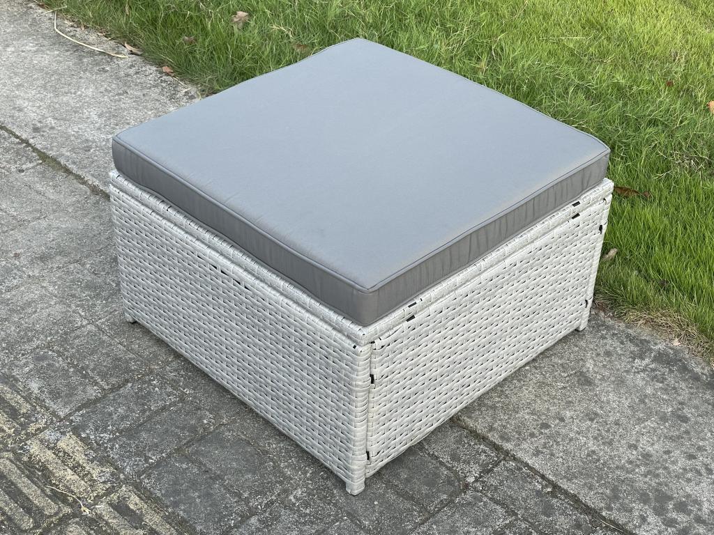 Rattan garden dining set with 2 sofas and stools for indoor lawn and patio, light grey LJGL24049