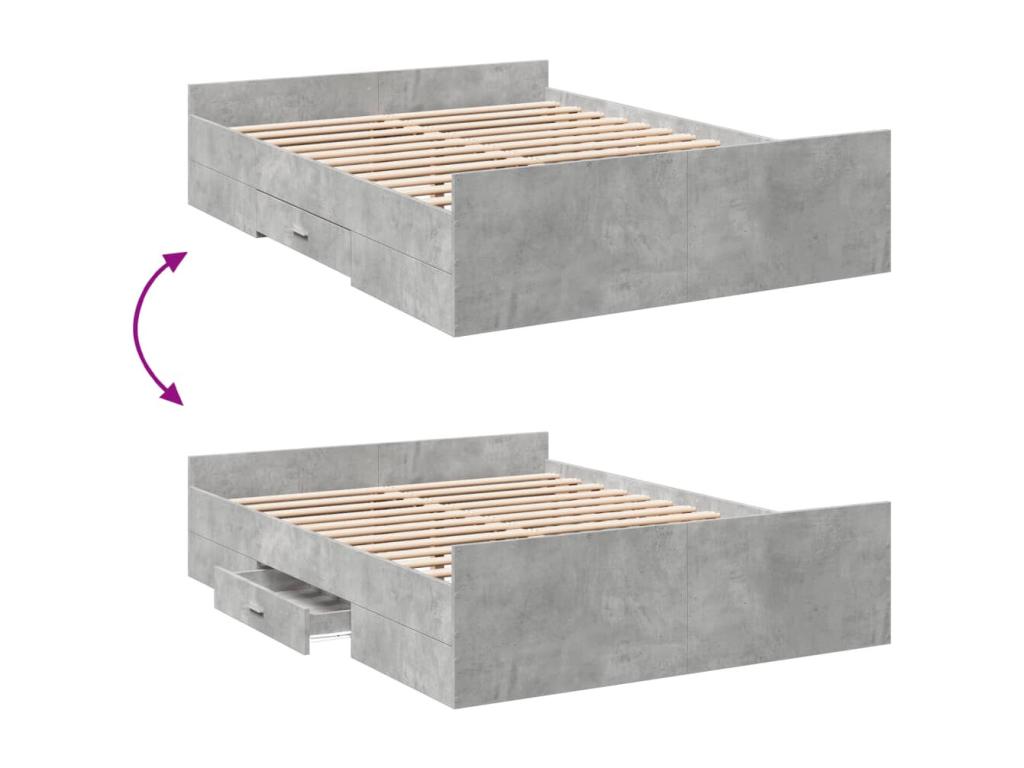 Concrete grey engineered wood bed frame with drawers, 135x190 cm, AOQT11762